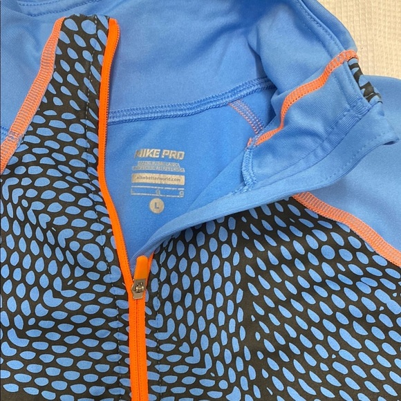 Nike Pro Women's Fleece lined Half zip pull over Blue and Orange Athletic Jacket - Picture 3 of 12